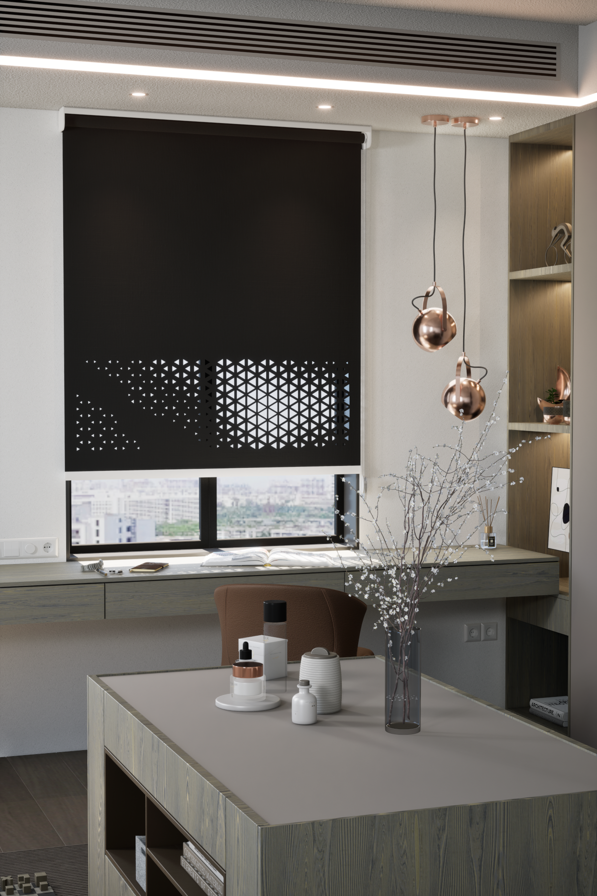 Lazer kesim mat stor perde M-1008 siyah desenli model